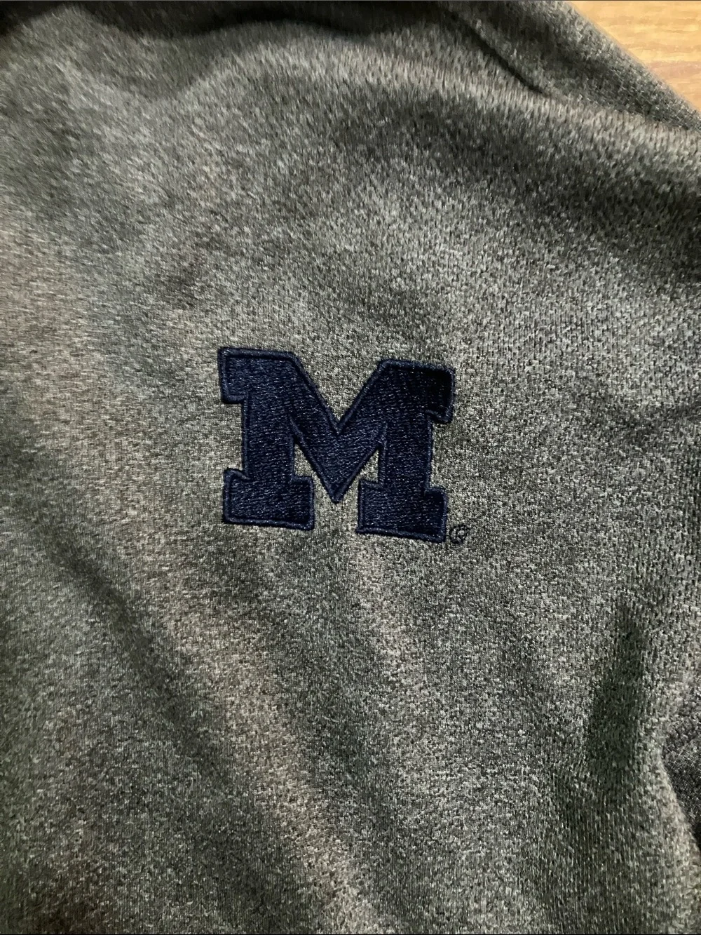 Michigan Wolverines Men's Gray Qtr-Zip Pullover with Navy 'M' Crest Sz XL EUC